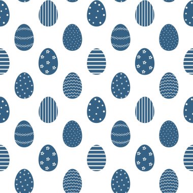Paskalya yumurtalı Paskalya deseni. Güzel Kusursuz Arkaplan. Modern Mutlu Paskalya Tasarımı. Vektör illüstrasyonu Mavi, Beyaz