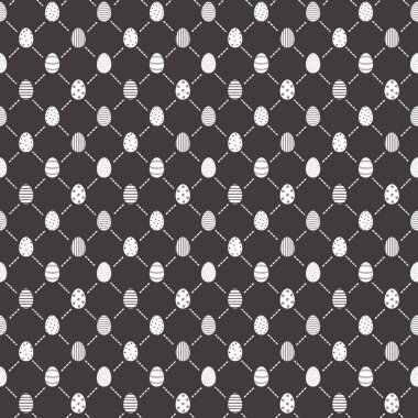 Paskalya Yumurtaları ve Çizgileri ile Paskalya deseni. Güzel Kusursuz Arkaplan. Modern Mutlu Paskalya Tasarımı. Vektör illüstrasyonu Siyah, Beyaz