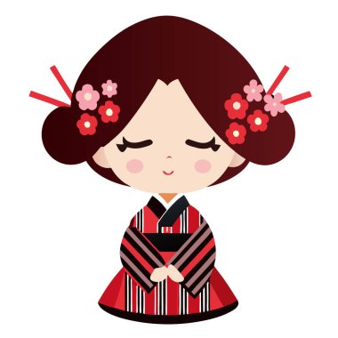 Cute kokeshi doll on white background. Vector illustration. clipart