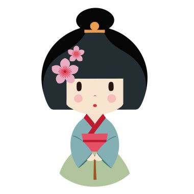 Cute japanese girl with traditional costume. Vector illustration. clipart