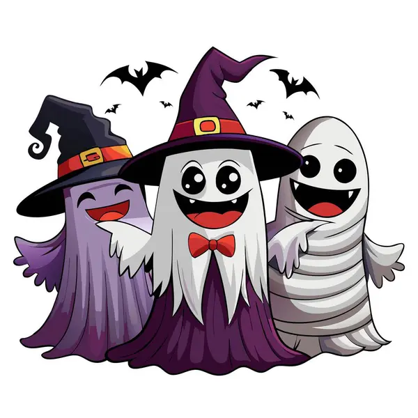 stock vector Illustration of a group of Halloween ghost characters on a white background