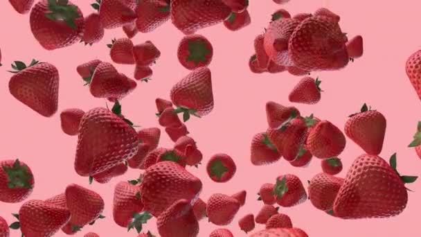 Fallen Saftige Reife Erdbeere Mit Grünen Blättern — Stockvideo