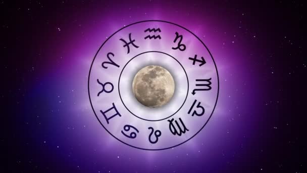 Αστρολογικά Ζώδια Μέσα Στον Κύκλο Ωροσκοπίου Στο Φόντο Του Σύμπαντος — Αρχείο Βίντεο