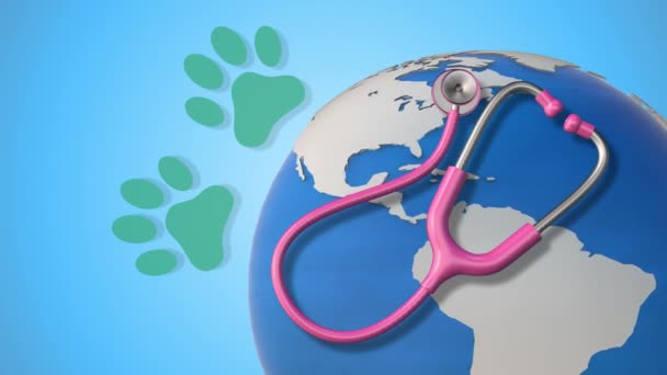 National Rabies Day Concept Earth Stethoscope Dog Paw — Stock Video