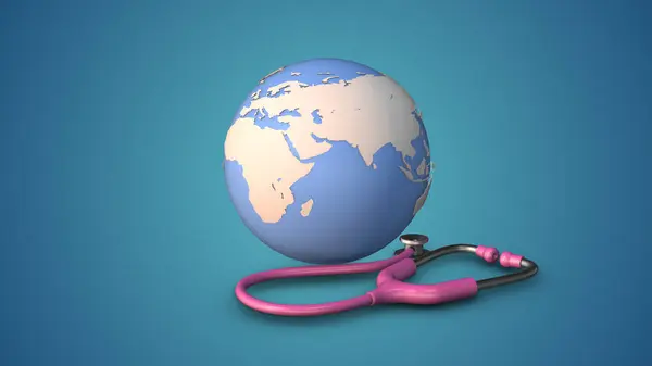 Earth and stethoscope in 3D animation