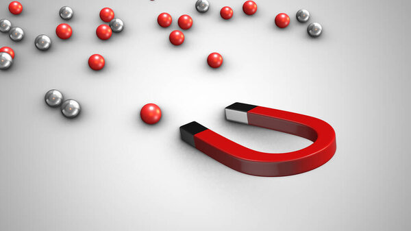 Магнит привлекает хромированные шарики бизнес-лидерство концепции