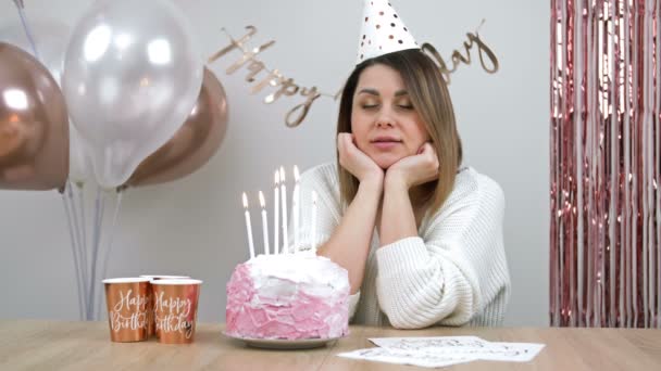 Beautiful Young Woman Celebrates Her Birthday Birthday Girl Makes Wish — Stock Video