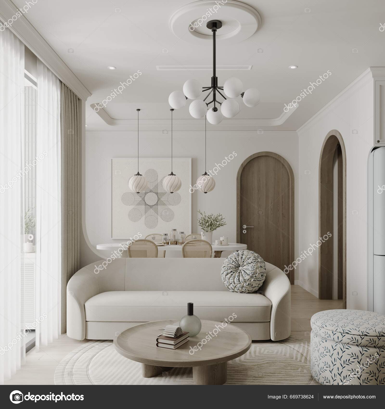 Studio Byt Moderní Design Interiéru Obývacího Pokoje Pohovka Bílá Barva —  Stock Fotografie © cgistudiobd #669738624