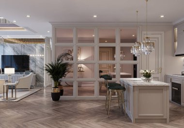 Şatafatlı Dekorasyon Akıllı Açık Mutfak Chandelier ve LED Işıklandırma, Ayna Arkaplan, Vazo, Üst