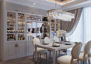 Beyaztemalı Aksanlarla Şık Lüks Yemek Odası