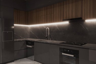 3d Açık Mutfak iç tasarım akıllı aksesuarlar Gelecekteki resim için daha iyi canlı fikirler için