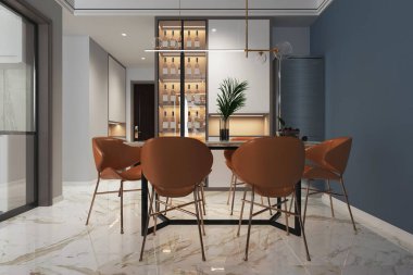 Yemek Seti, Beyaz Ev Barosu Dekorasyonu, Lüks Yemek Alanı İçin Üst Mavi Duvar Boyası