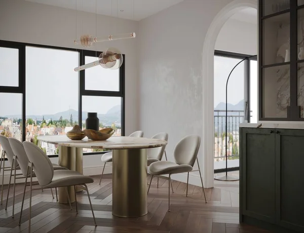 Dining Room Interior Design Weißen Thema Architektonische Übersicht — Stockfoto