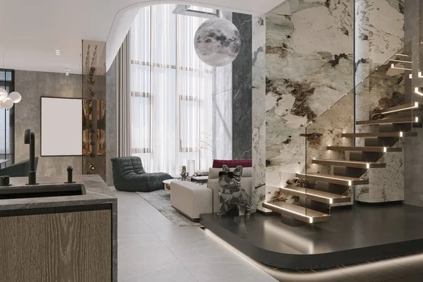Duplex Dekorasyonu Mobilya Dekorasyonu Için Oturma Odası Tasarımı — Stok fotoğraf