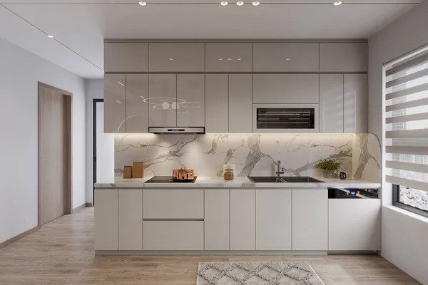 Elegantní Bílá Kuchyně Design Interiéru Moderní Doteky — Stock fotografie