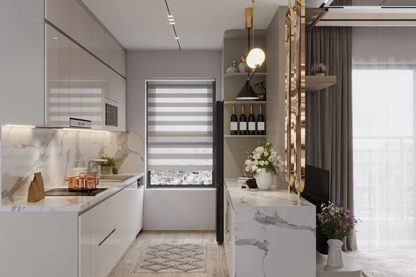 Luxuriöse Küche Erhöht Den Offenen Kücheninnenraum Mit Opulenten Akzenten — Stockfoto