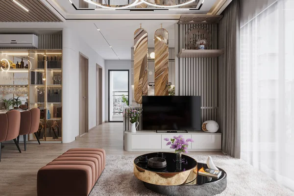 Luxusní Domácí Dekorace Smart Obývací Pokoj Elegantním Nábytkem Classic Center — Stock fotografie