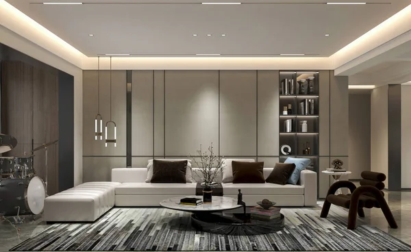 Elevated a Smart Living Space With Classic Concept, Drum, Sofa, Wall Cabinet, Center Table