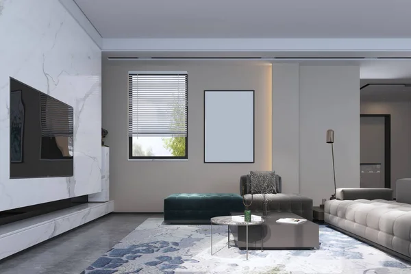 Elegante Sala Estar Design Interiores Com Sofá Televisão Pintura Parede — Fotografia de Stock