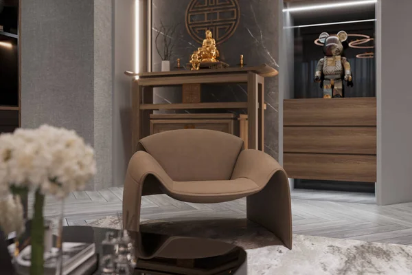 Komfortní Židle Obývacím Pokoji Design Interiéru Design Nábytku Domácí Dekor — Stock fotografie