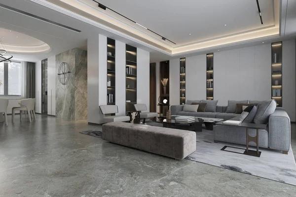 Elegante Moderna Sala Estar Design Interiores Mobiliário Luxo Para Apartamento — Fotografia de Stock