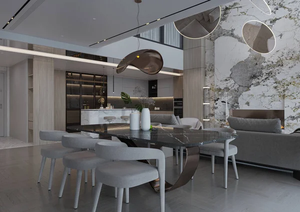 Yemek Odası Mobilyaları Tasarım Şeması Çin Mükemmel Parçaları Seçiyor — Stok fotoğraf
