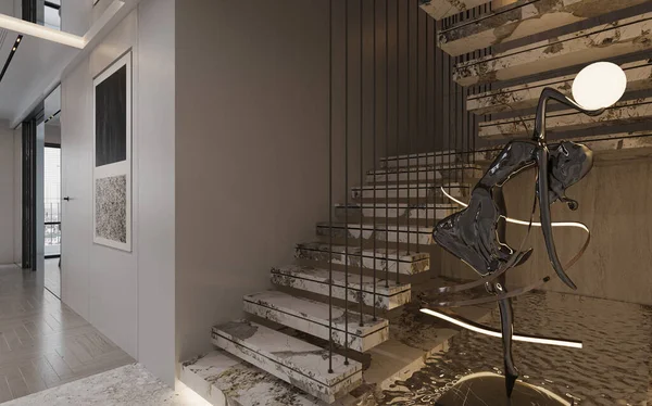 Últimas Escadas Design Interiores Metálicos Obras Arte Parede Remo Elegante — Fotografia de Stock