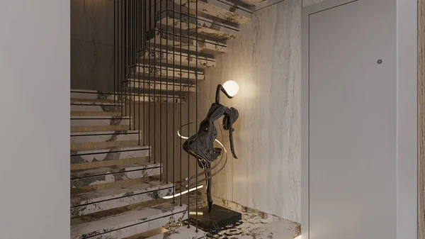 Derniers Escaliers Design Intérieur Métalique Illustration Murale Pagaie Élégante Éclairage — Photo