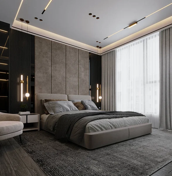 Möglichkeiten Zur Schaffung Eines Entspannten Schlafzimmers Lifestyle Modern Beleuchtung — Stockfoto