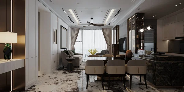Modernes Esszimmer Interior Design Mit Einigen Gemütlichen Möbeln Und Tisch — Stockfoto