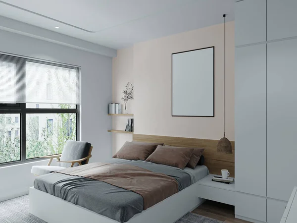 Απολαυστικό Παράθυρο View Form Σκανδιναβικό Bed Room — Φωτογραφία Αρχείου