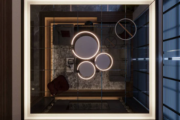 スマートなリビングルームの贅沢なライフスタイルのためのトップビュー照明装飾 — ストック写真