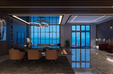 Şatafatlı bir yaşam tarzı ve ev dekorasyonu ürünleri için lüks yemek odası iç tasarımı