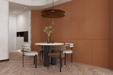 Beyaz Boyalı Akıllı Açık Mutfak Dekorasyonu, Klasik Sandalye