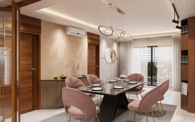 3 boyutlu modern oturma odası iç mimarisi