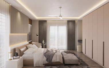 Yatak odasının iç tasarımı. 3 Boyutlu Hazırlama.