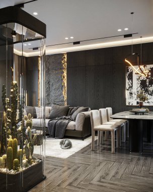 3 boyutlu lüks oturma odası iç tasarımı