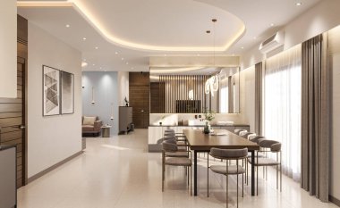 3D lüks bir otel odası.