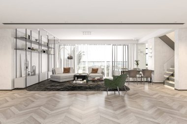 Endüstriyel Zarafet Stili Oturma Odası 3 boyutlu bir çatı katında iç tasarım