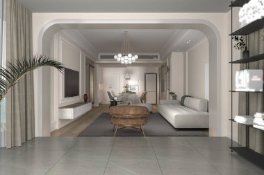 Oturma odasının 3 boyutlu canlandırması