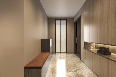 Mobilya düzenlemeleri ile apartman giriş alanı iç tasarımı