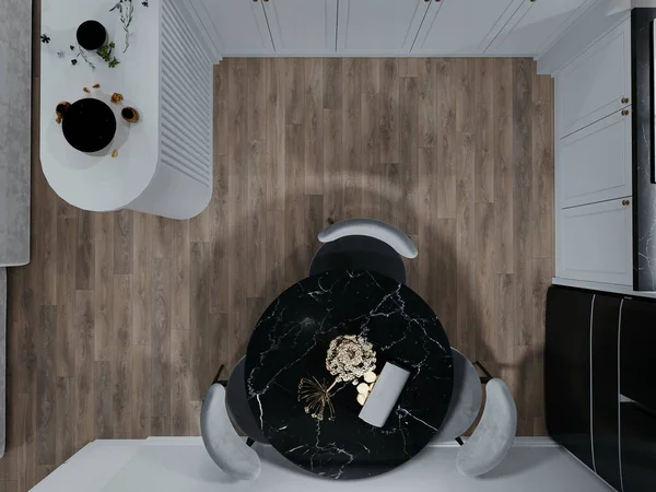 Black White Concept Modern Dining Cum Kitchen — ストック写真