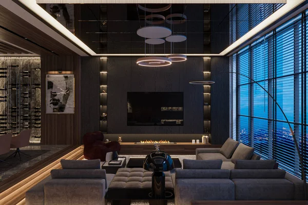 Diseño Interiores Sala Estar Inteligente Con Muebles Decoración Pared — Foto de Stock