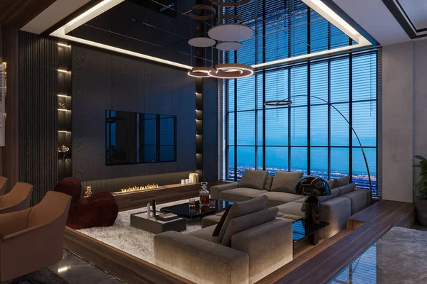 Contemporary Living Room Interior Design Ideas Smart Living Space Decoration — Stock Photo, Image