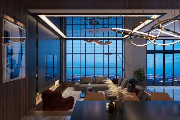 Akıllı Mobilya Tahsisi Için Muhteşem Oturma Odası Tasarımı — Stok fotoğraf