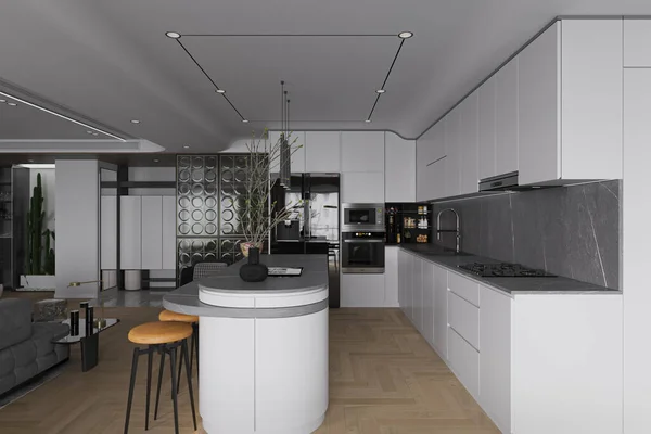 Moderna Cozinha Aberta Design Interiores Para Ideias Vida Inteligente — Fotografia de Stock