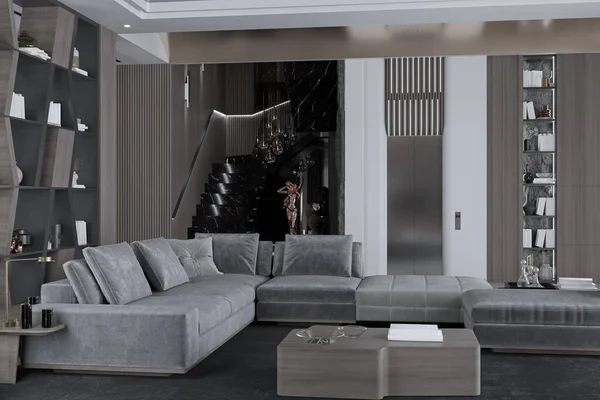 Luxusní Design Interiéru Obývacího Pokoje Nejnovější Pohovkou Dekorací — Stock fotografie