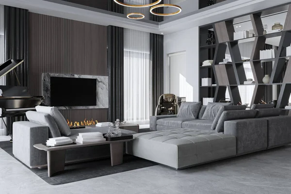 Luxury Living Room Interior Design Sofa Shelf Decoration Items Filled — Stock Photo, Image