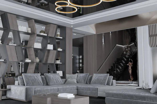 Design Interiores Moderno Para Uma Prateleira Madeira Decoração Sala Estar — Fotografia de Stock