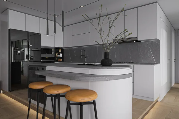 Küche Raumgestaltung Mit Möbeln Und Wanddekorationsartikeln Einem Haus — Stockfoto